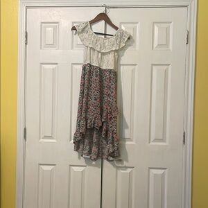 Ally B Cream Asymmetrical Sundress with Flutter Sleeves